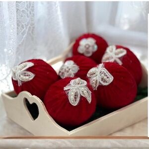 Velvet Set of 6 Easter Eggs, Lipstick Red, Spring Decoration, Vase Basket Filler